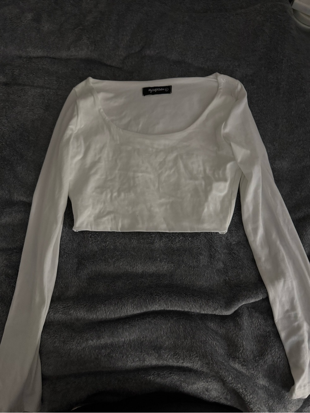 White Long-Sleeve Scoop Neck Crop Top